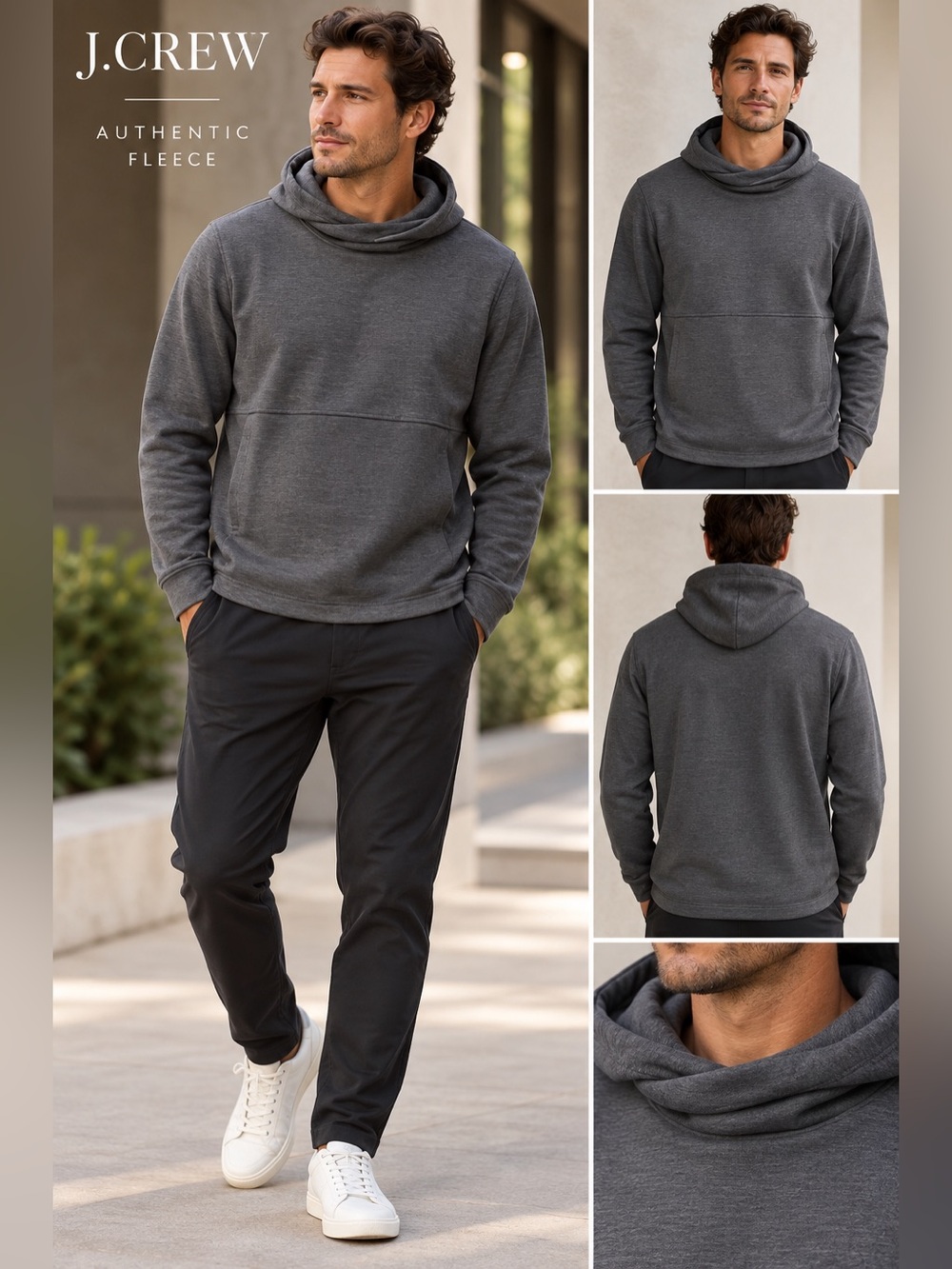 J.Crew Authentic Fleece Men’s Gray Hooded Pullover Sweatshirt